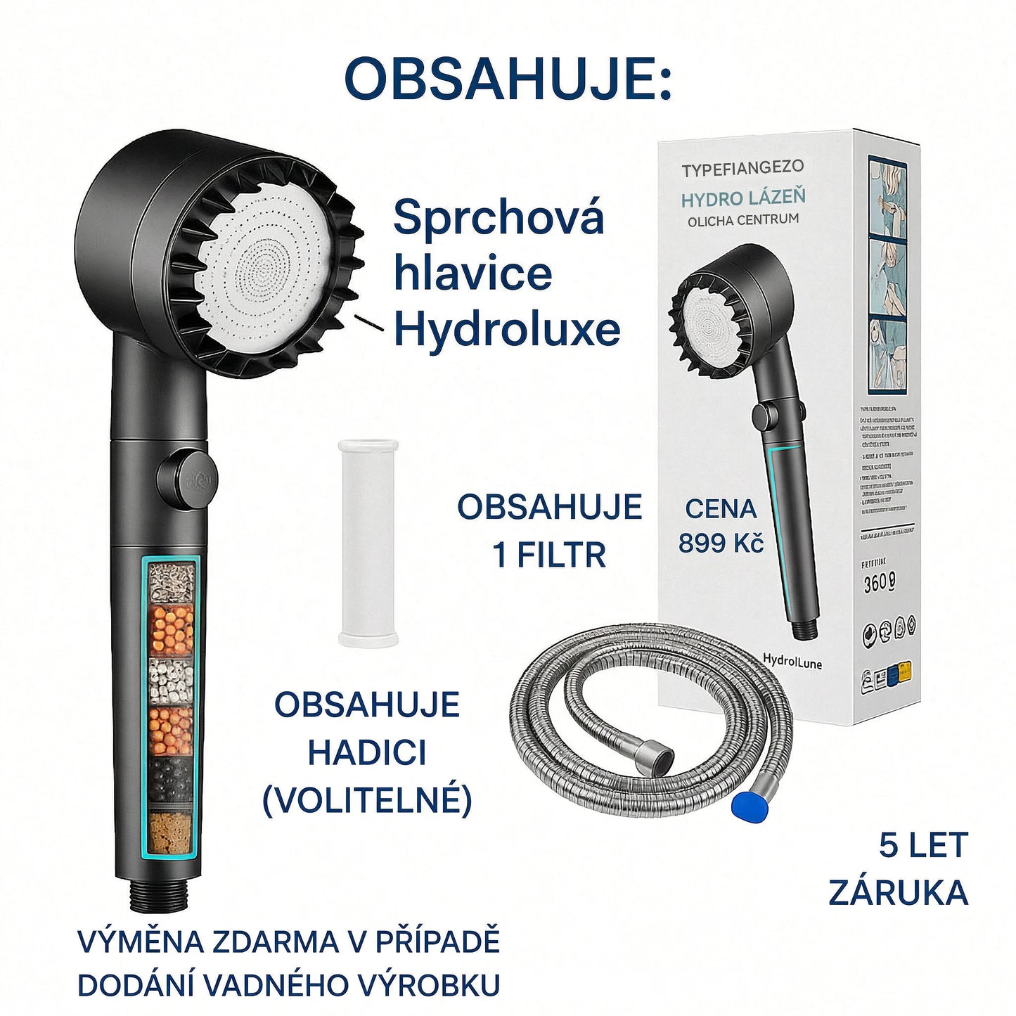 1 + 1 ZDARMA | HYDROLUXE Originál™ - Odstraňuje chlor a vodní kámen ze sprchy. Zvyšuje tlak vody, takže s každým použitím šetří vodu. (Dnes obsahuje 2 další filtry ZDARMA, na celý rok) Snadná a univerzální instalace.