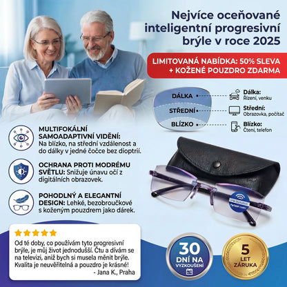 Inteligentní Progresivní Blu Brýle™ – Vidění na blízko, střední vzdálenost i dálku v jedněch brýlích (Nevyžadují dioptrie, obsahují pouzdro a 30DENNÍ ZARUČENOU ZKUŠEBNÍ DOBU)